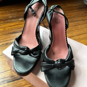 Anne Klein Black Leather Knotted Heels